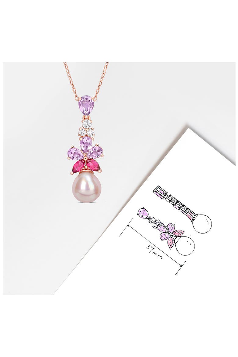 Cultured Freshwater Pearl & Pink Stone Pendant Necklace, Alternate, color, PINK MULTI