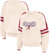 WEAR by Erin Andrews Women's WEAR by Erin Andrews  Cream Alabama Crimson Tide Chenille Woven Patch Stripe Pullover Sweater