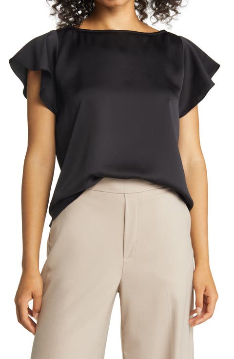 Ruffle Sleeve Recycled Blend Satin Top
