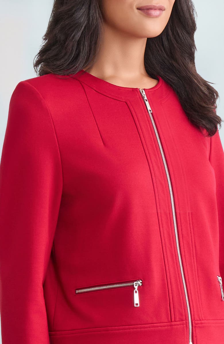 Misook Front Zip Ponte Jacket, Alternate, color, Scarlet Red