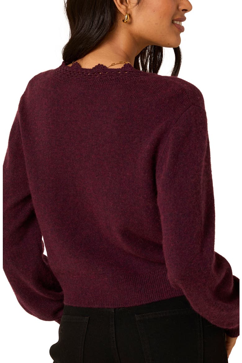 Crochet Trim Cardigan, Alternate, color, DARK RED