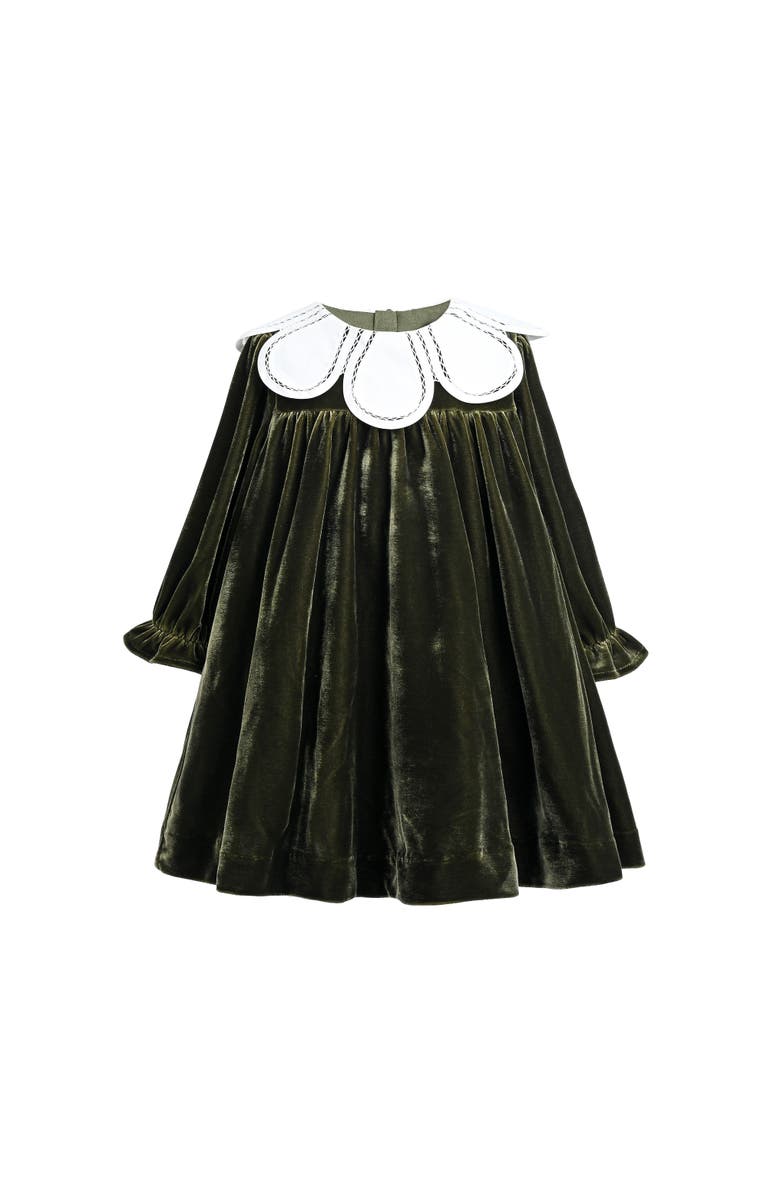 Tulleen Petal Velvet Dress, Main, color, Olive