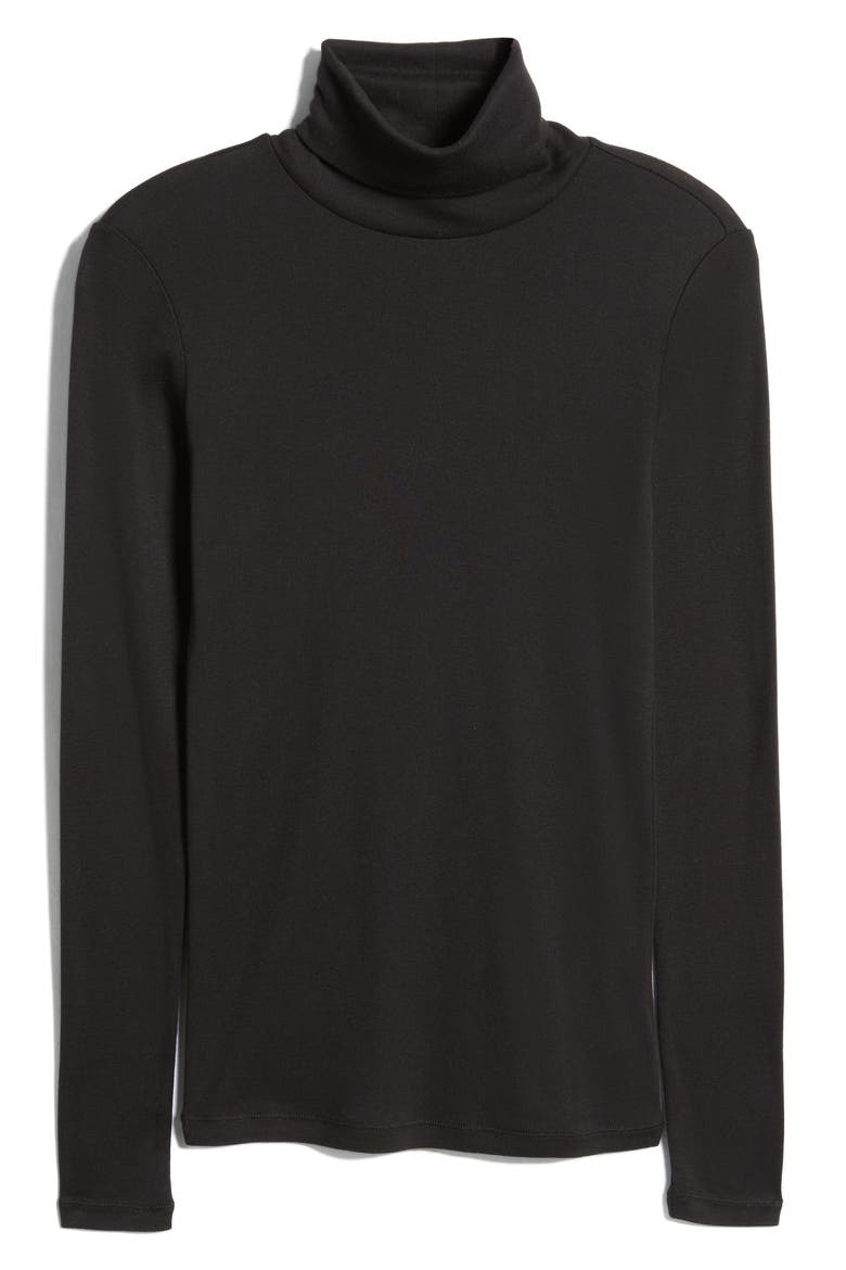 Cotton Blend Turtleneck, Alternate, color, BLACK