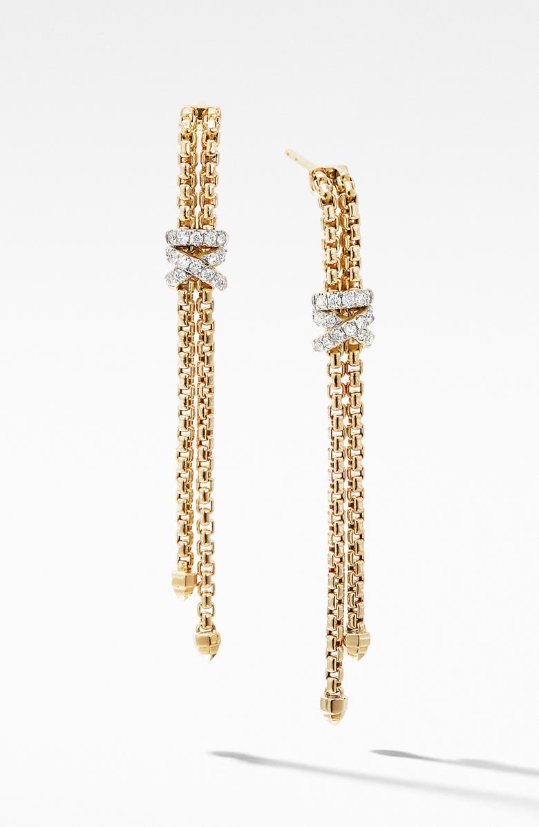 David Yurman Helena Box Chain Earrings in 18K Yellow Gold with Diamonds, Main, color,