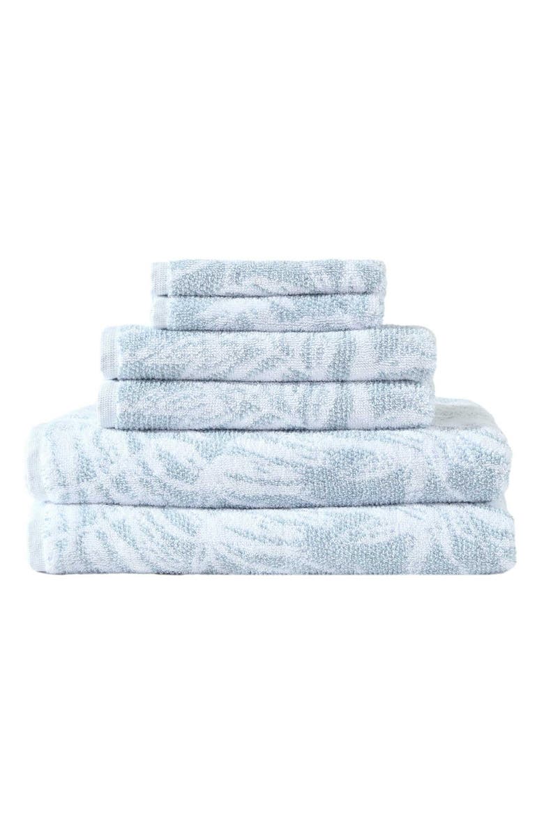 Art of Palms 6-Piece Towel Set, Main, color, LIGHT PASTEL BLUE