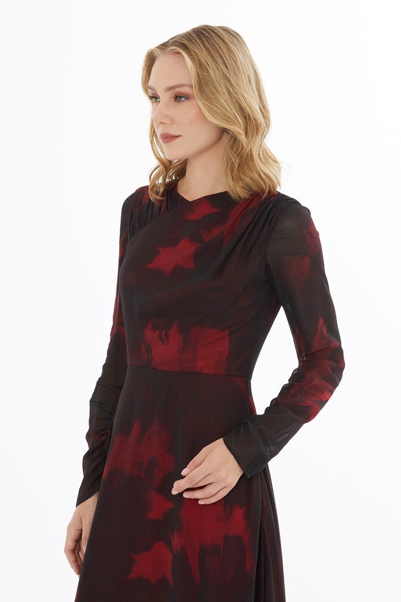 Ruffled Dress with Crew Neck and Shoulder Zipper Closure, Alternate, color, Black