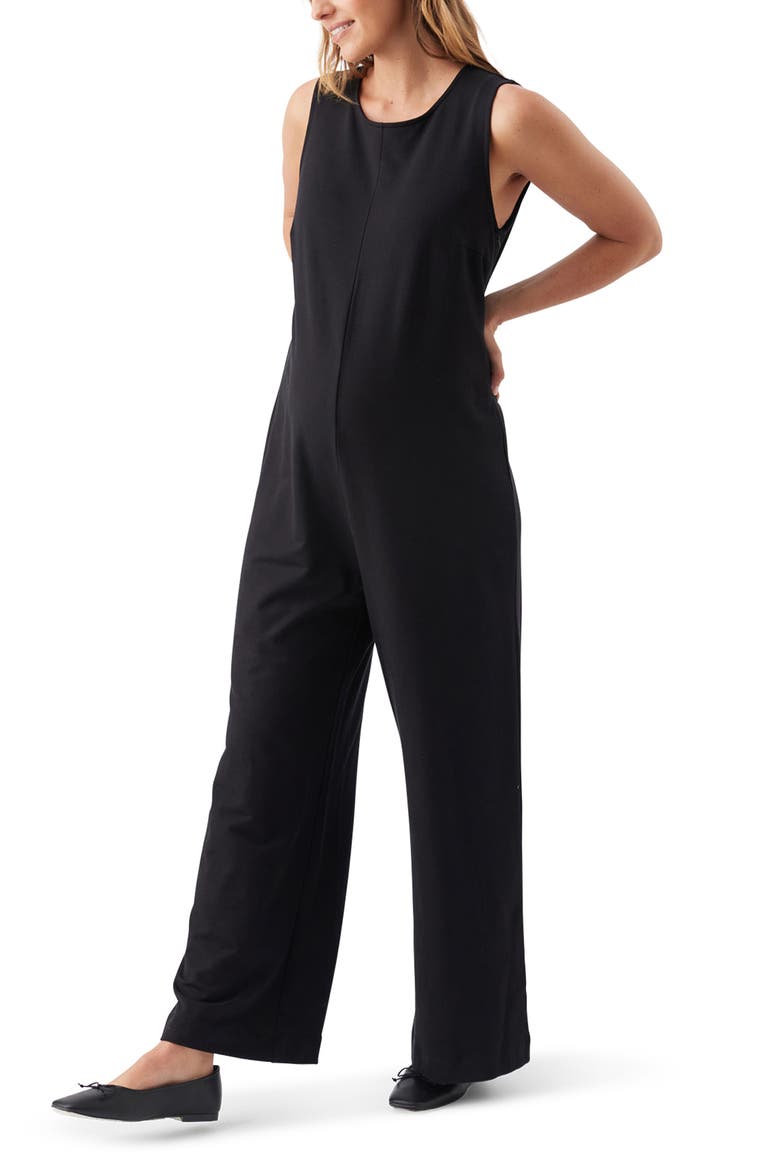 Leni Sleeveless Maternity/Nursing Jumpsuit, Alternate, color, Black