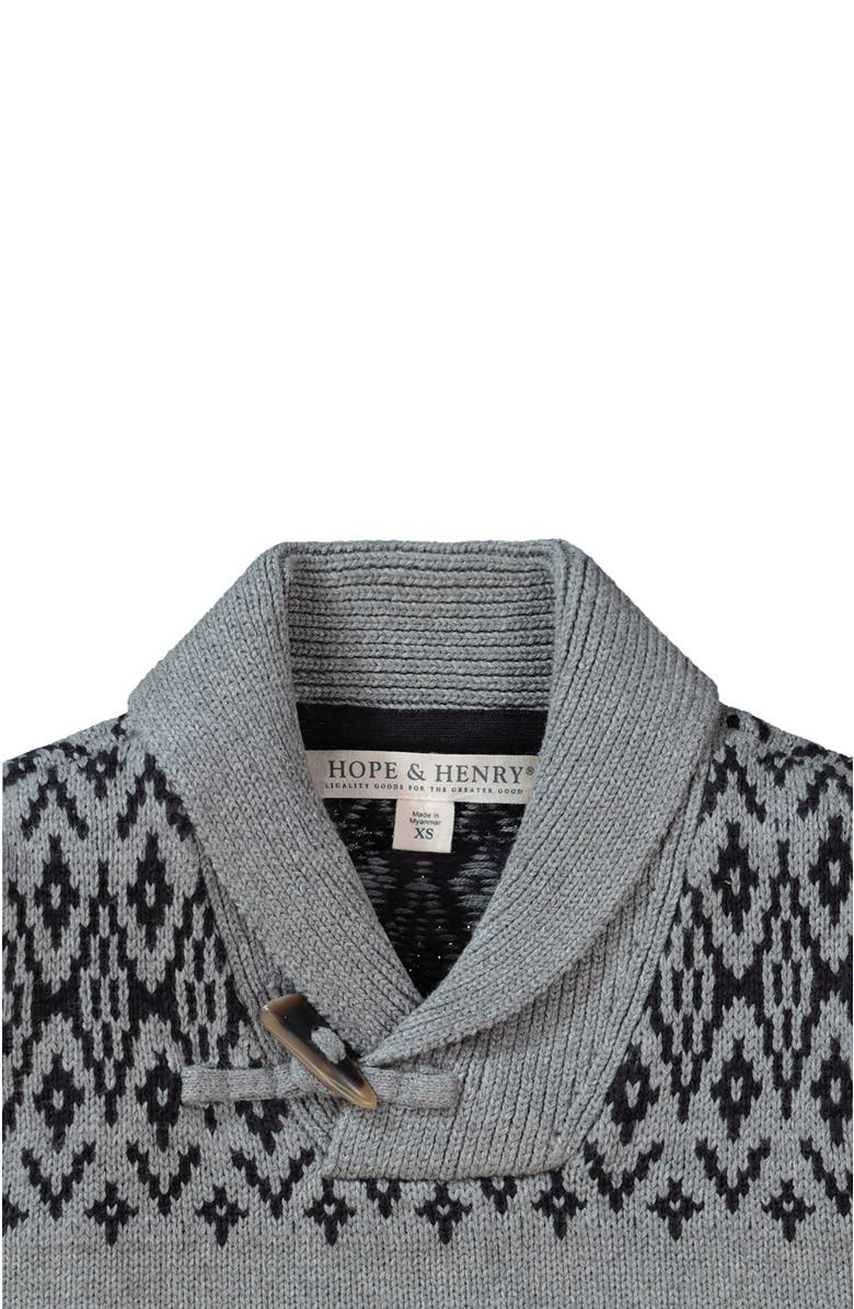 Hope & Henry Baby Boys' Shawl Collar Sweater, Infant, Alternate, color, Grey And Black Fairisle Toggle
