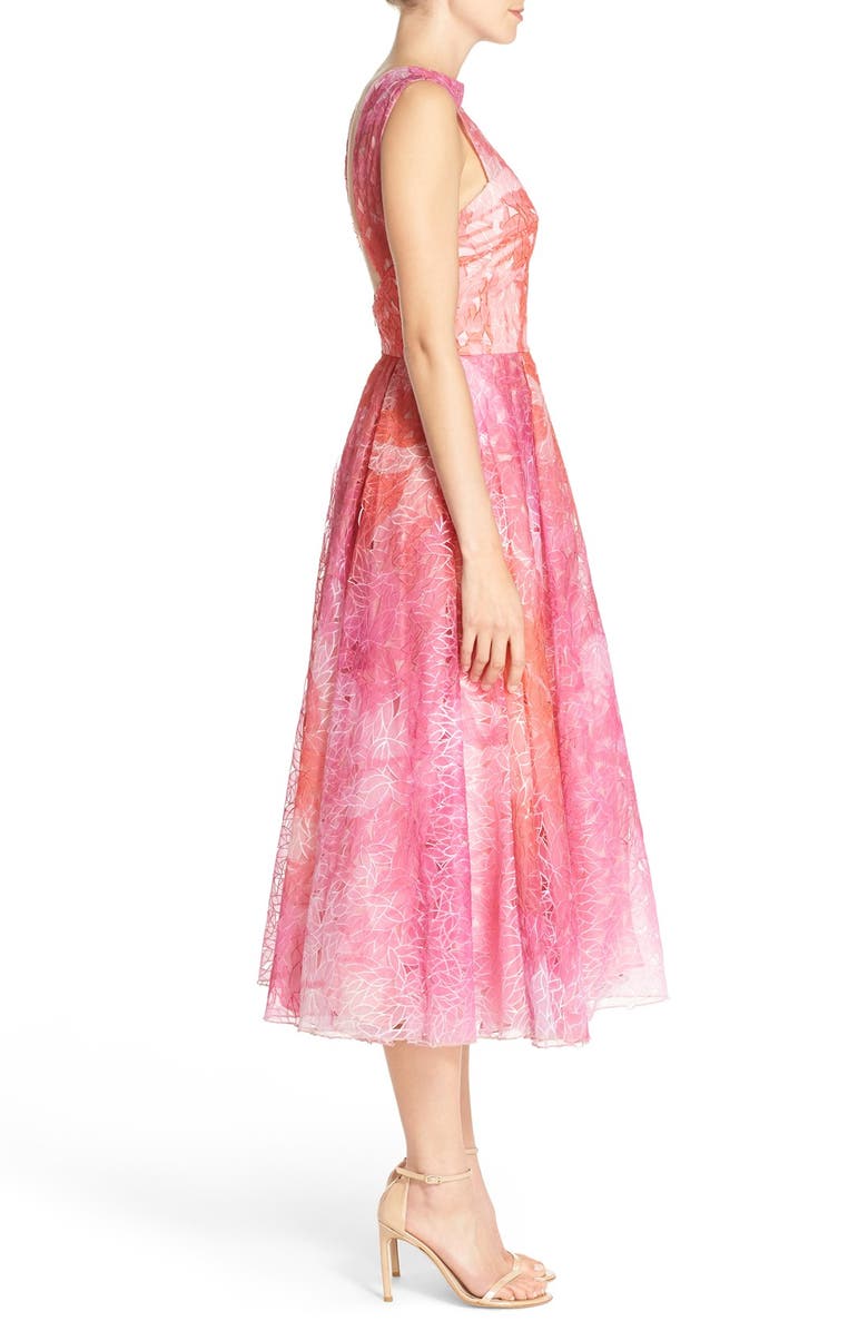 ML Monique Lhuillier Floral Organza Fit & Flare Dress, Alternate, color, 