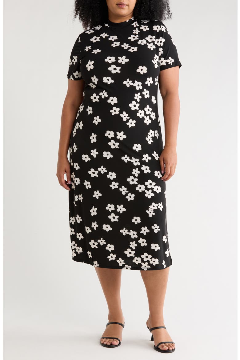 Mock Neck Midi Dress, Main, color, BLK DAISY