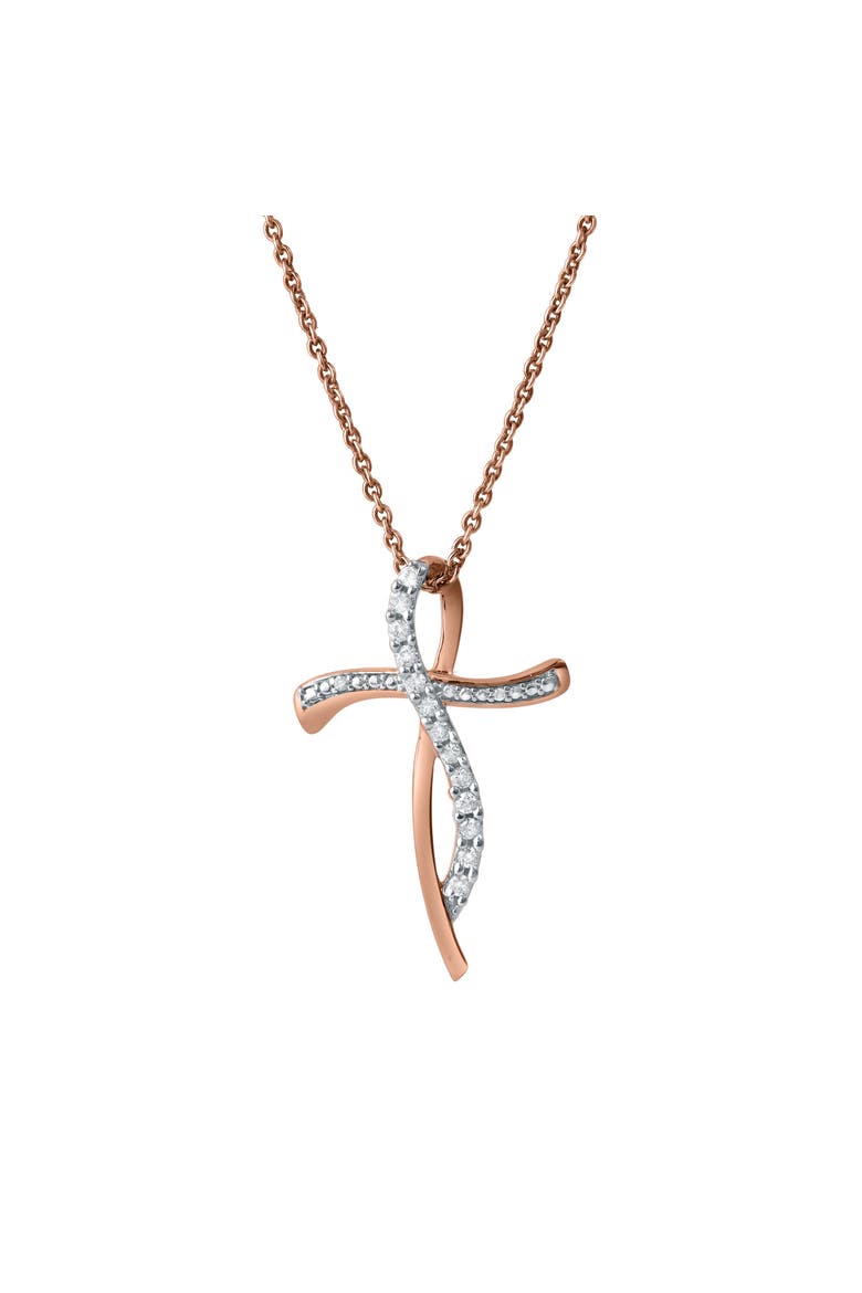 Elarith 0.15 Cts Natural Diamond Cross 14K Gold Pendant, Main, color, 14K Rose Gold