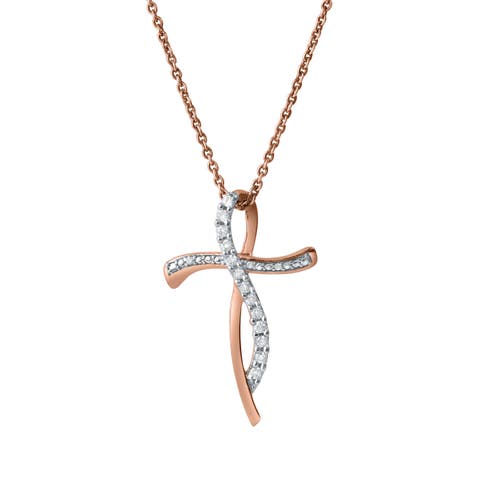 Elarith 0.15 Cts Natural Diamond Cross 14K Gold Pendant