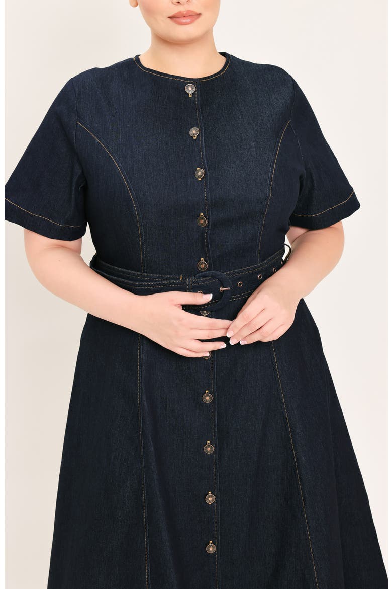 Denim Midi Dress, Alternate, color, DARK DENIM