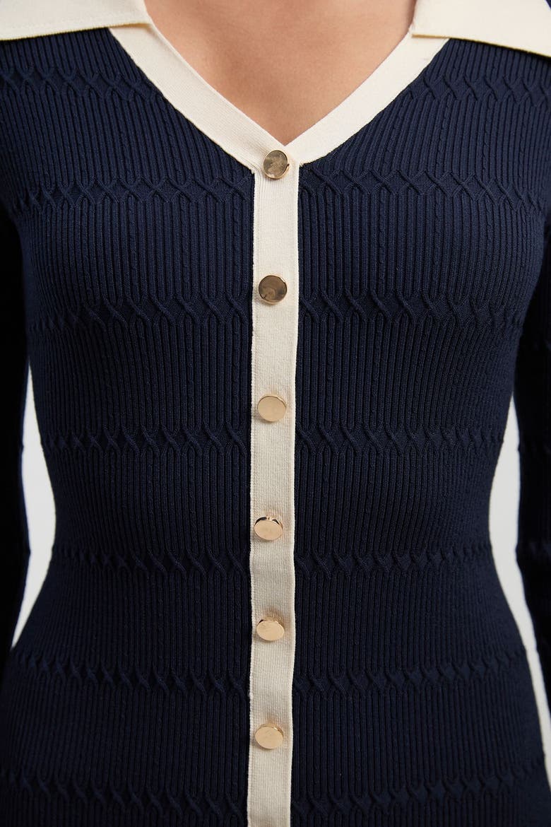 Rib Contrast Button Knit Midi Dress, Alternate, color, Navy