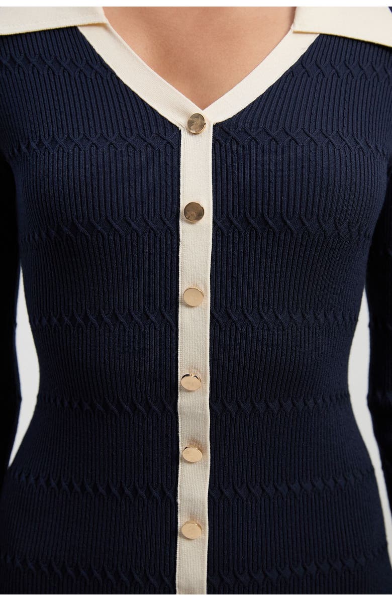 Karen Millen Rib Contrast Button Knit Midi Dress, Alternate, color, Navy