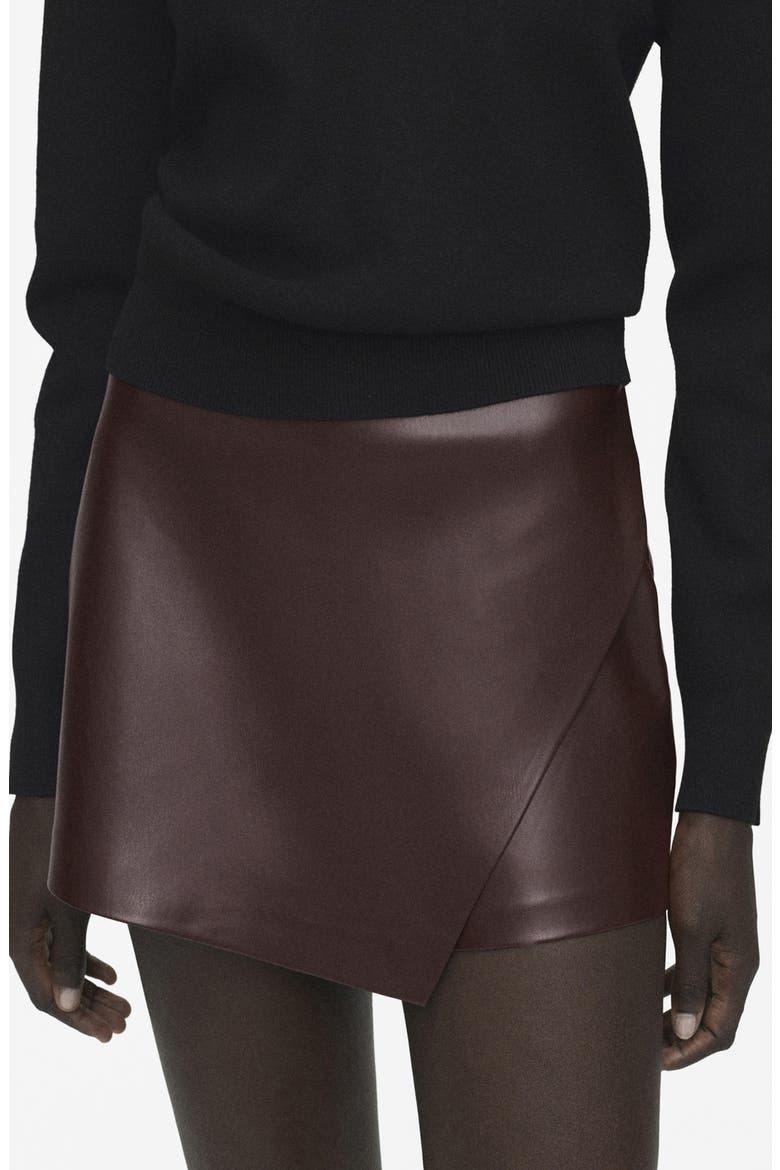 Wrap Faux Leather Skort, Main, color, CHOCOLATE