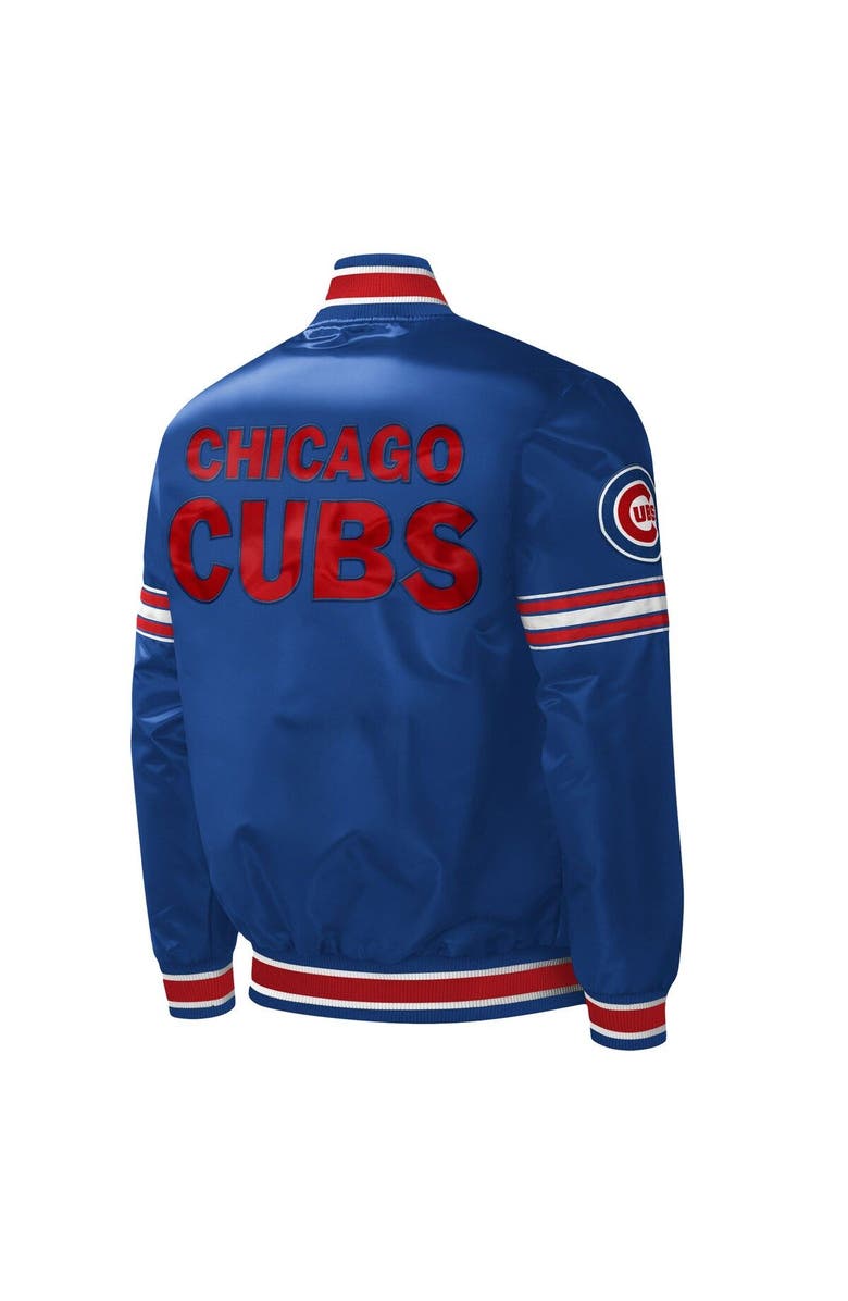 STARTER Men's Starter Royal Chicago Cubs Midfield Satin Full-Snap Varsity Jacket, Alternate, color,