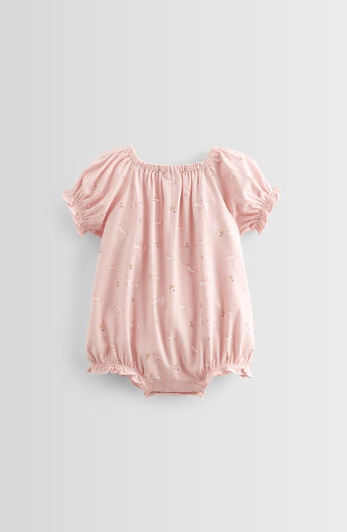 Nordstrom Print Smocked Bubble Romper In Pink Lotus Bunny Leap
