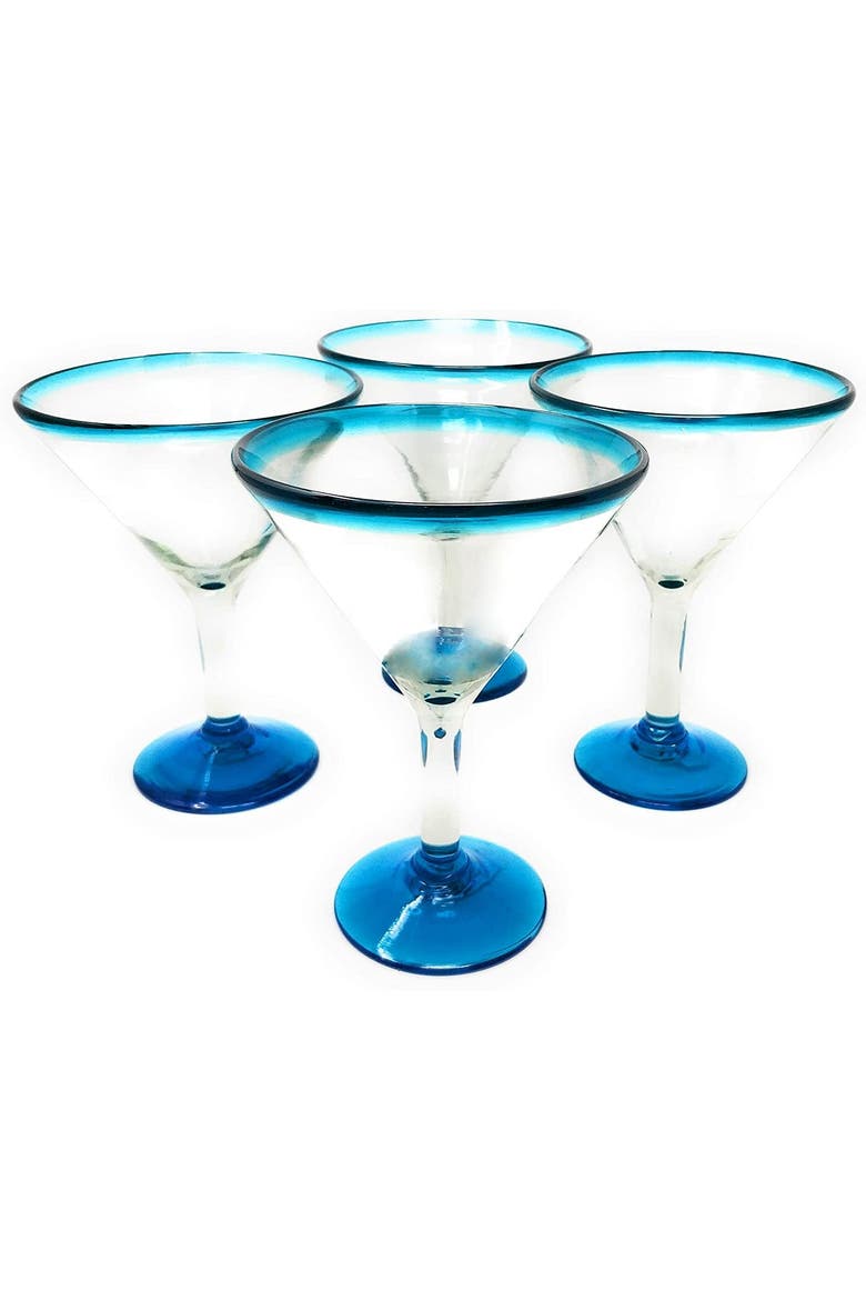 Modern Margarita Glasses - Martini Style - Set of 4, Main, color, Aqua Rim