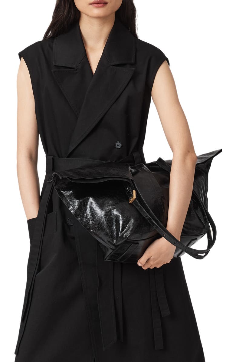 AllSaints Ara Shine Tote Bag, Alternate, color, Glazed Black