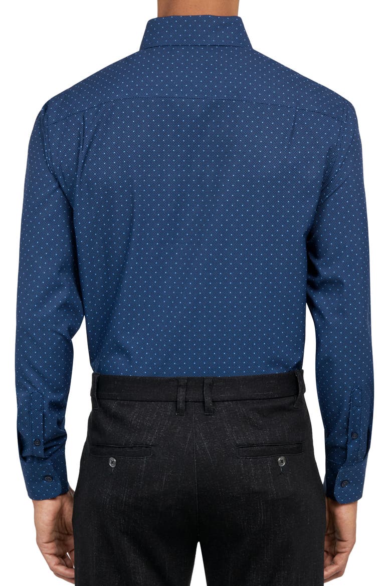 Regular Fit Dot Print Performance Stretch Dress Shirt, Alternate, color, NAVY
