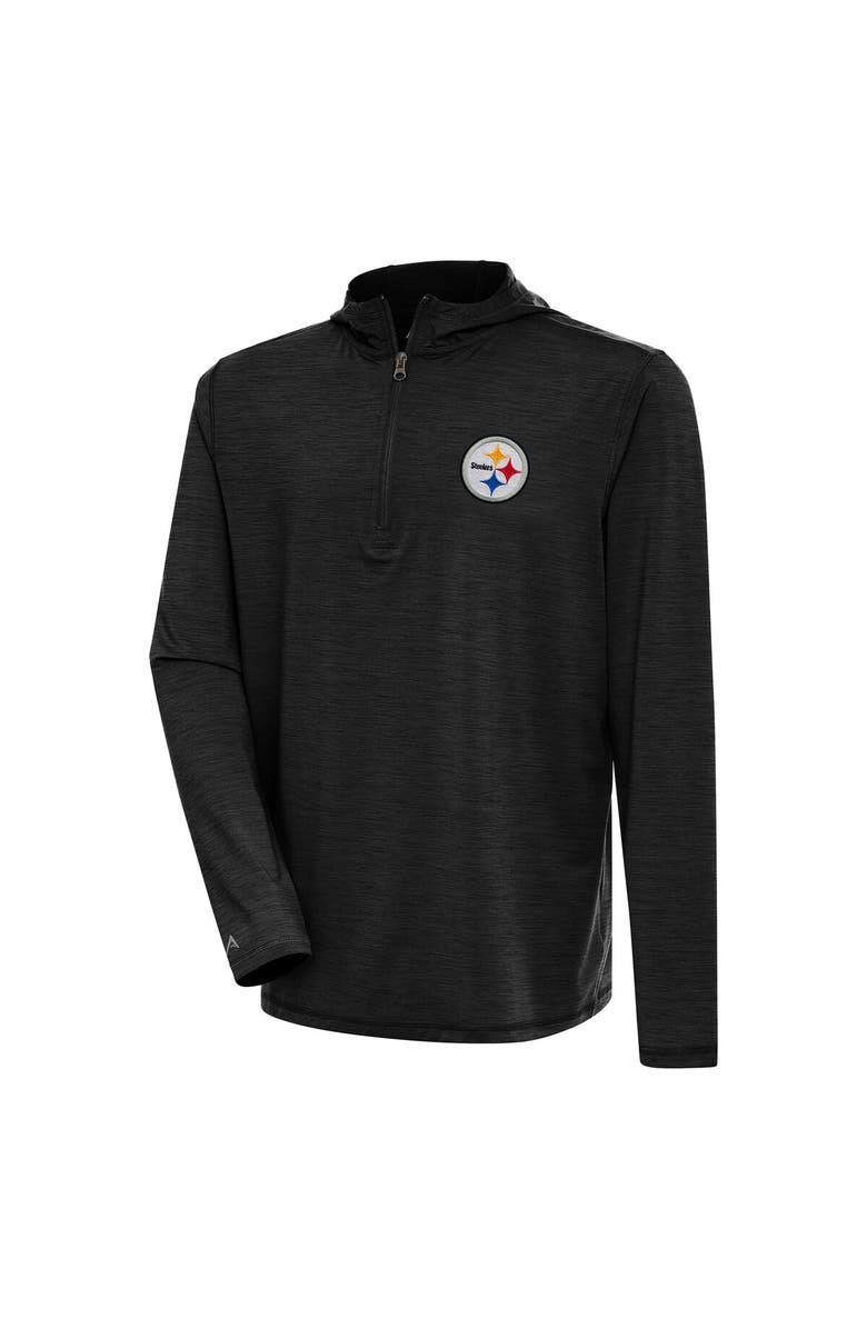 ANTIGUA Men's Antigua Heather Black Pittsburgh Steelers Tidy Quarter-Zip Pullover Hoodie, Main, color,