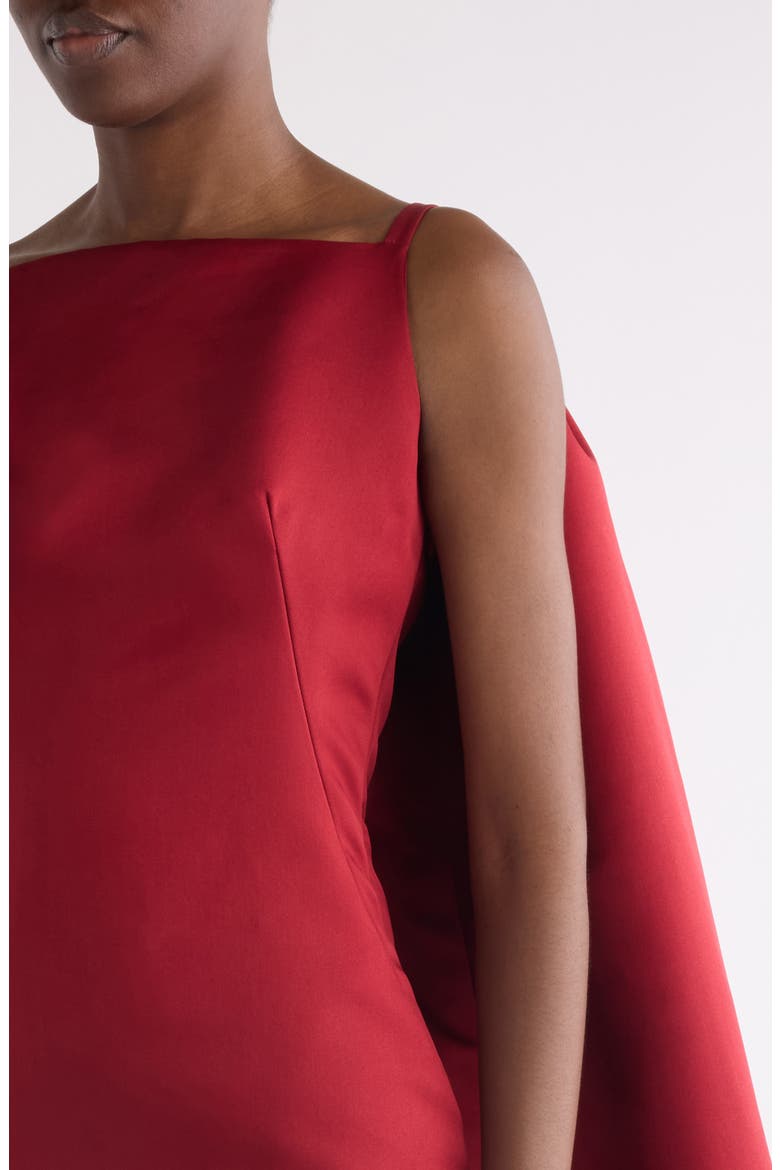 Silk Satin Cape Minidress, Alternate, color, DARK RED