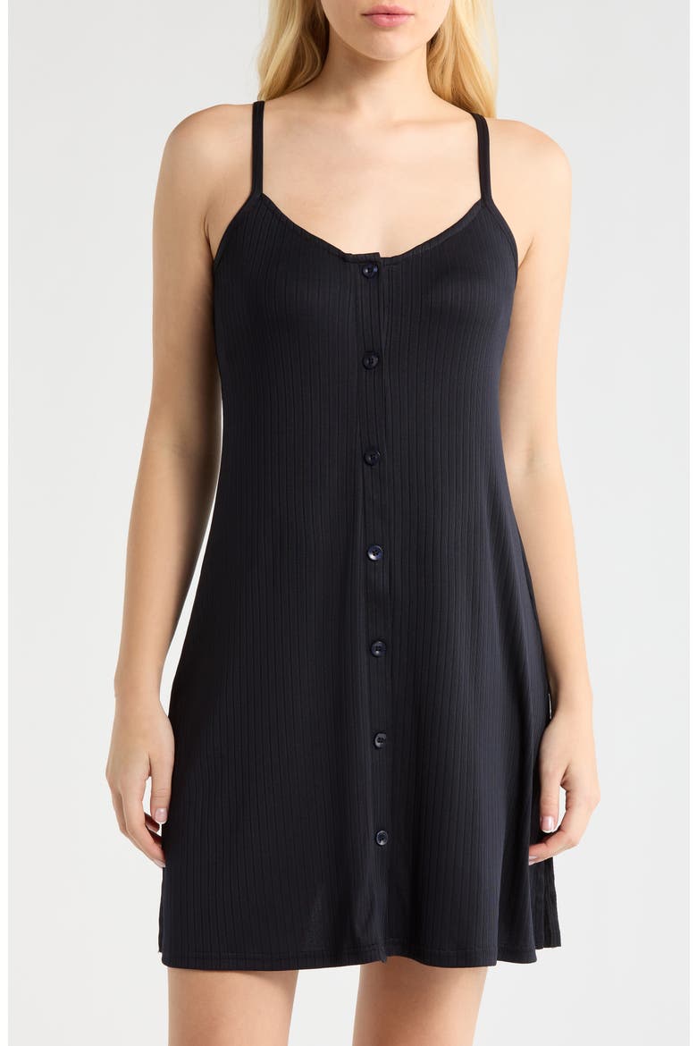 Rib Button Front Chemise, Main, color, UTILITY BLUE