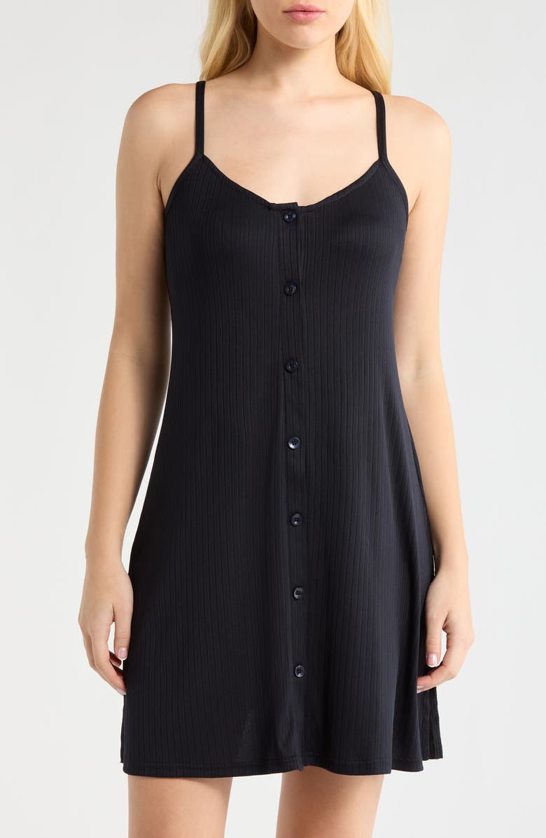 French Connection Rib Button Front Chemise, Main, color, Utility Blue