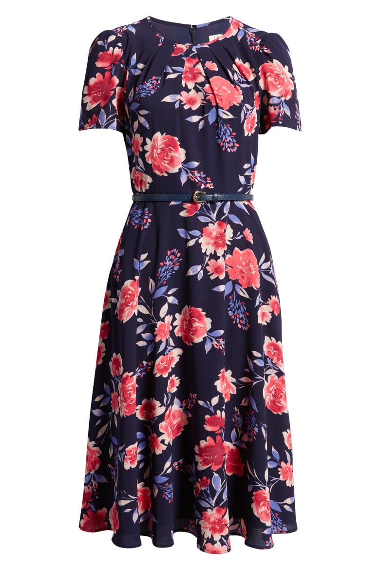 Floral Print Pleated Dress, Alternate, color, NAVY MULTI