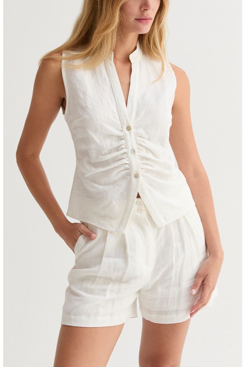 Pleated Linen Shorts, Alternate, color, White