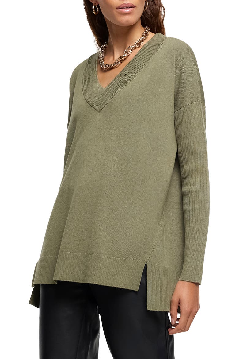 V-Neck Sweater, Main, color, KHAKI