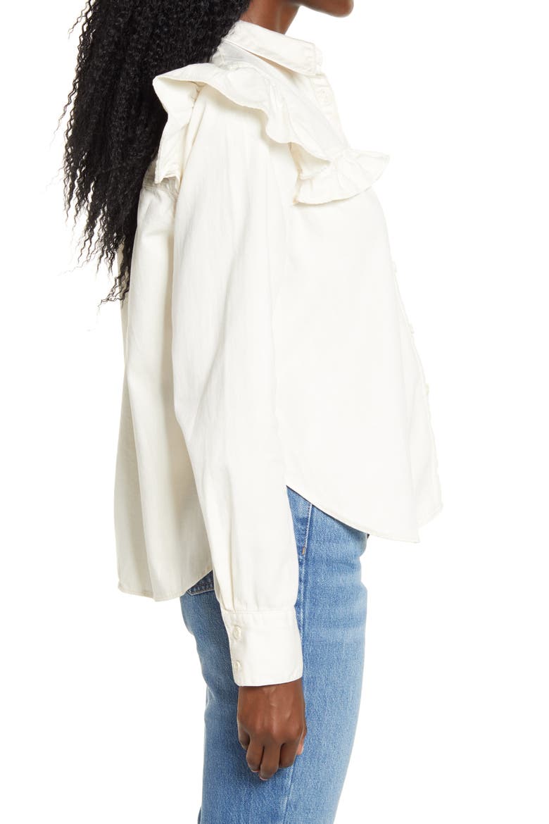 Samantha Ruffle Button-Up Shirt, Alternate, color, ECRU WASH