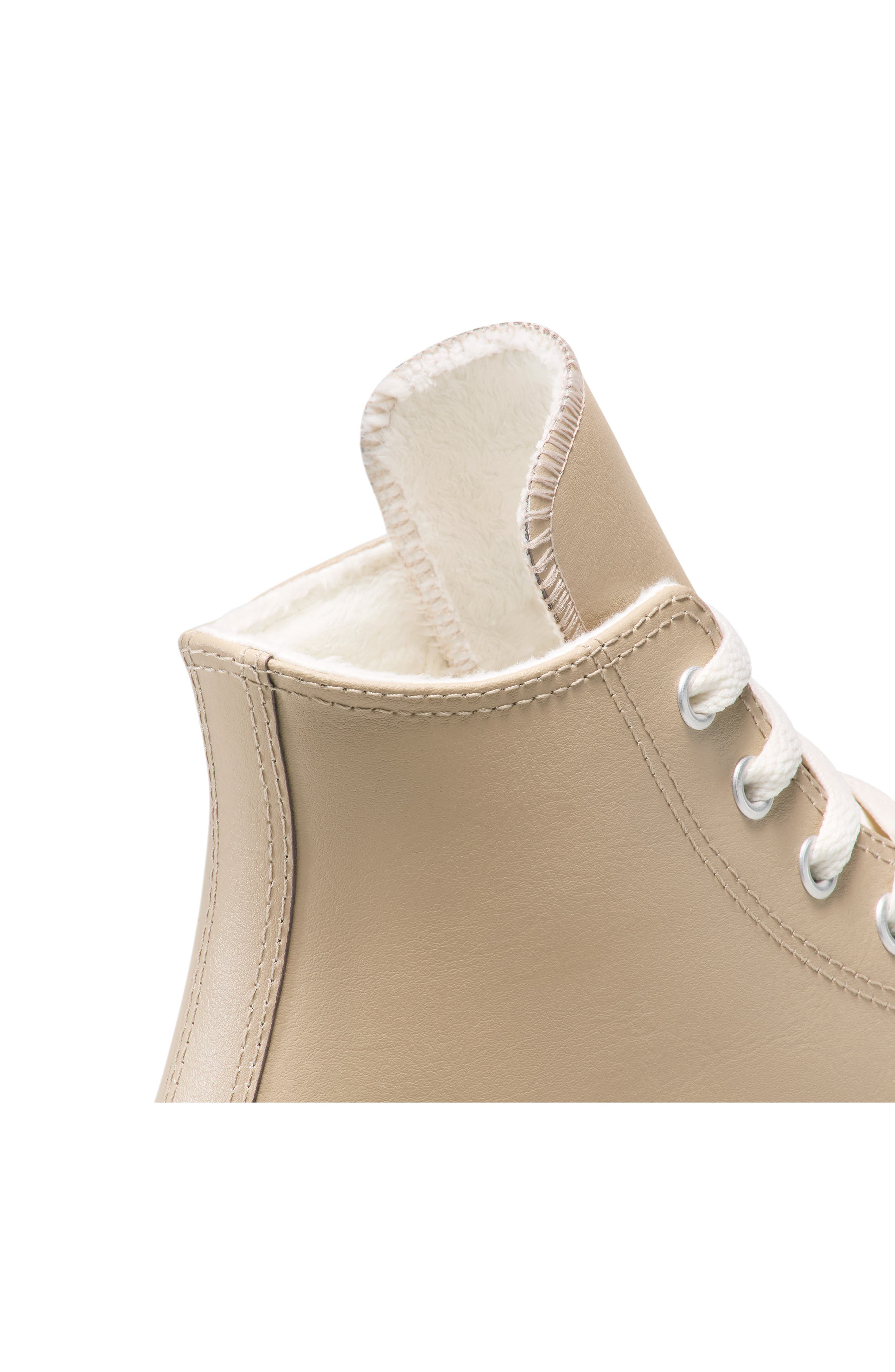 Converse Kids' Chuck Taylor All Star Fleece Lined Leather High Top Sneaker, Alternate, color, Vintage Cargo/ Egret/ Egret