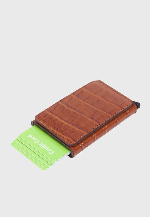 Furniq Uk Genuine Leather Crocodile Pattern Card Holder In Brown