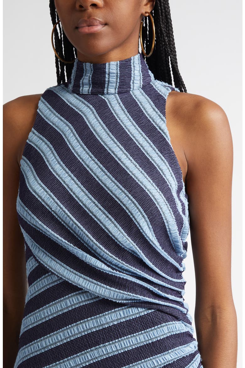 Marisha Directional Stripe Mixed Media Minidress, Alternate, color, RIBBON BLUE STRIPED KNIT