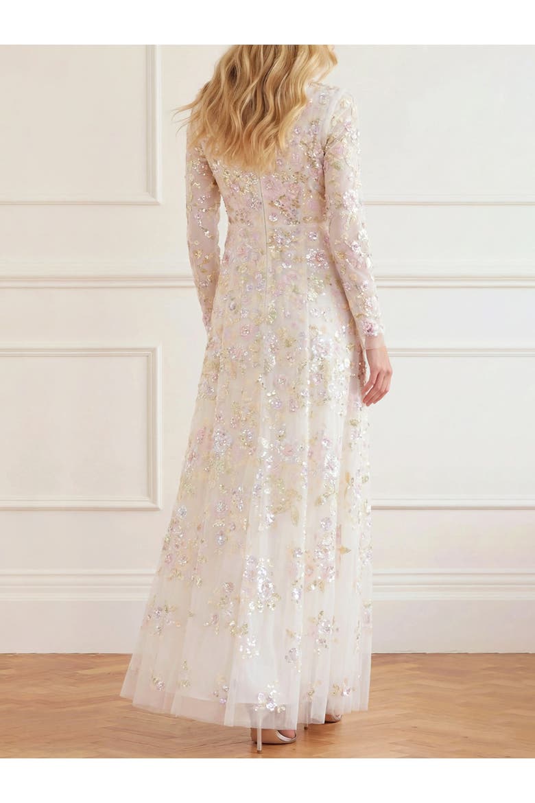Sequin Paradise V-Neck Gown, Alternate, color, Swan White/Multi