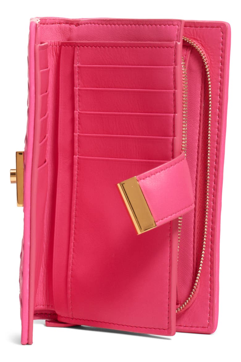 Intrecciato Leather French Wallet, Alternate, color, NEON/ NEON-GOLD
