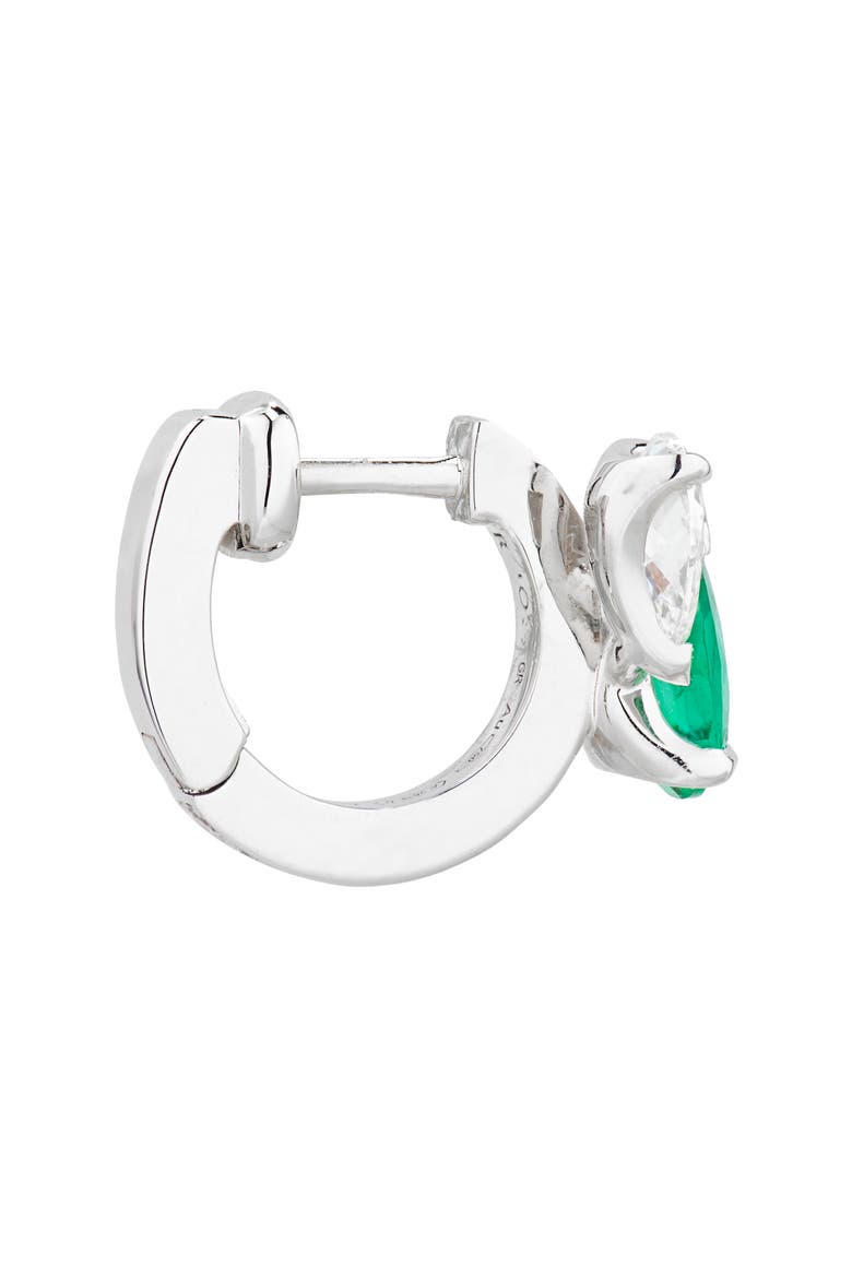 Serti Sur Vide Diamond & Emerald Single Hoop Earring, Alternate, color, WHITE GOLD/ EMERALD