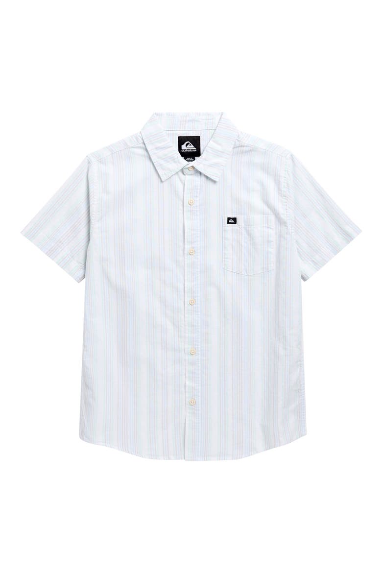Kids' Island Stripe Short Sleeve Cotton Button-Up Shirt, Main, color, OFF WHITE