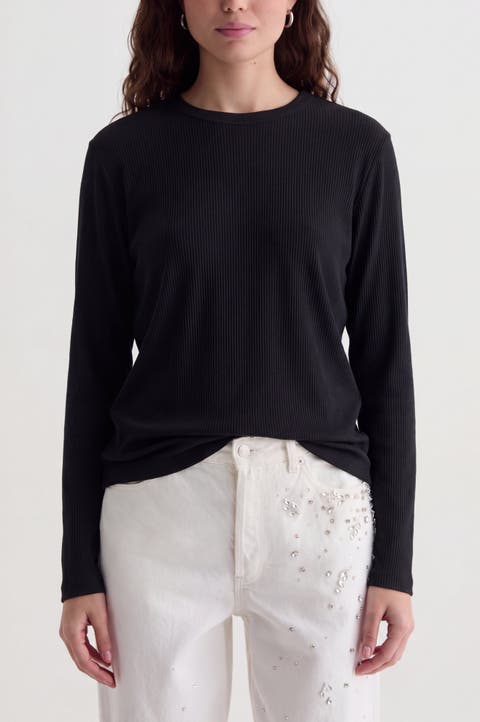 Fitted Ribbed Long Sleeve Crewneck T-Shirt