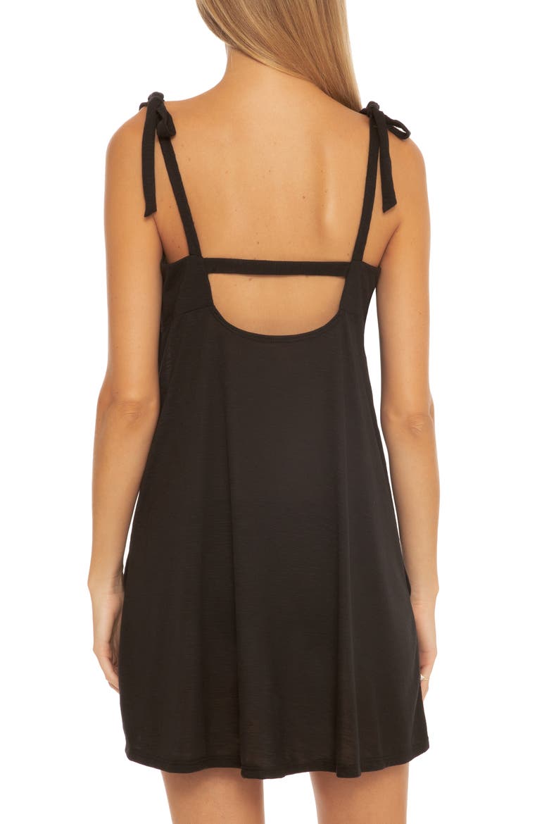 Breezy Basics Keyhole Tie Sleeve Cover-Up Dress, Alternate, color, BLACK