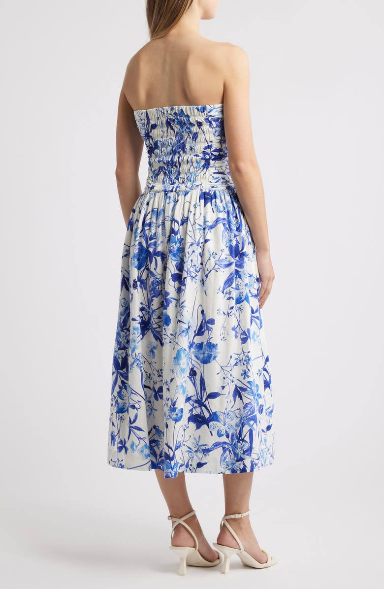 Chelsea28 Ruched Linen Blend Strapless Sundress, Alternate, color, Blue Floral