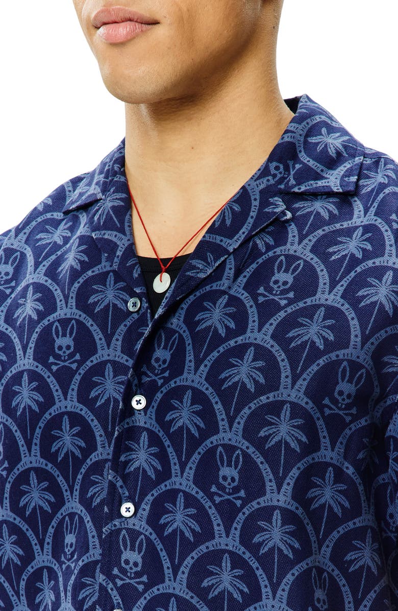 Psycho Bunny Brad Linen Blend Camp Shirt, Alternate, color, Evening Blue