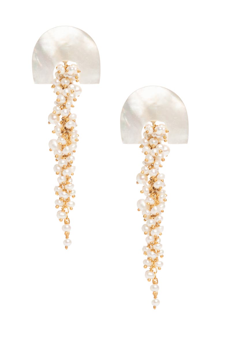 Hakuro Mother of Pearl and Pearl Long Drops, Main, color, Ivory