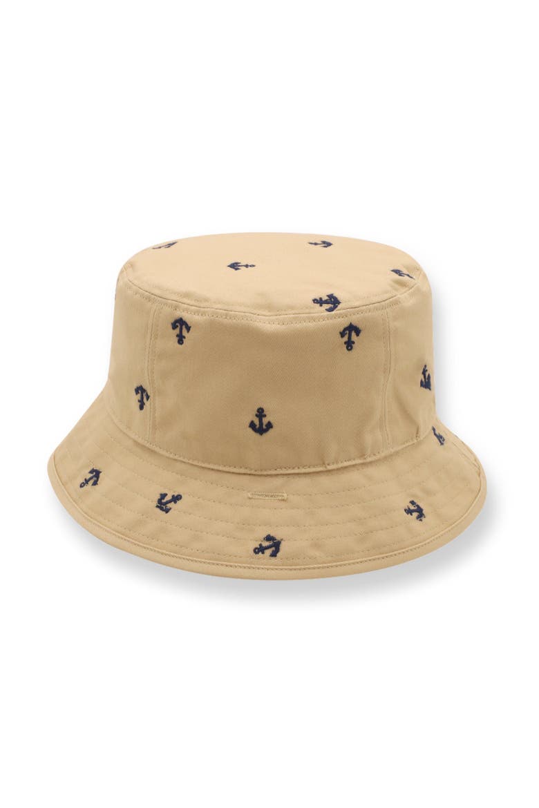 Boys' Bucket Hat, Kids, Main, color, Khaki with Navy Anchors