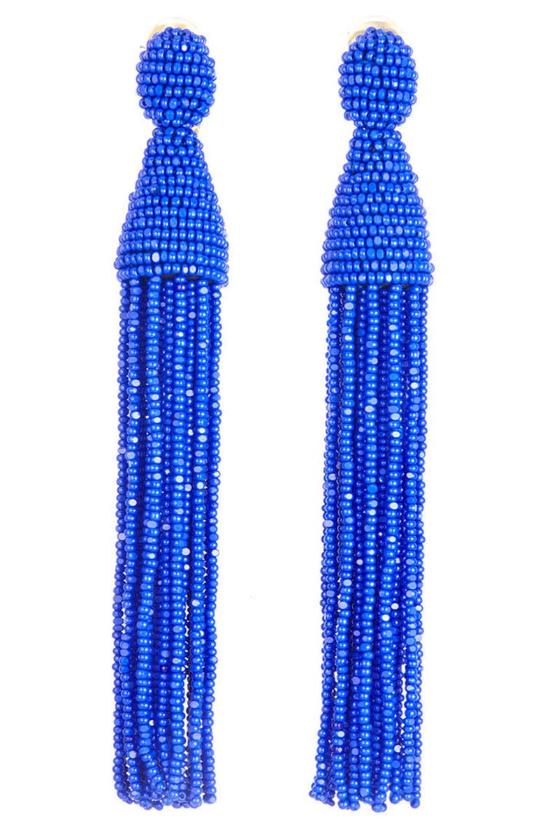 Oscar de la Renta Long Tassel Drop Clip Earrings, Alternate, color,