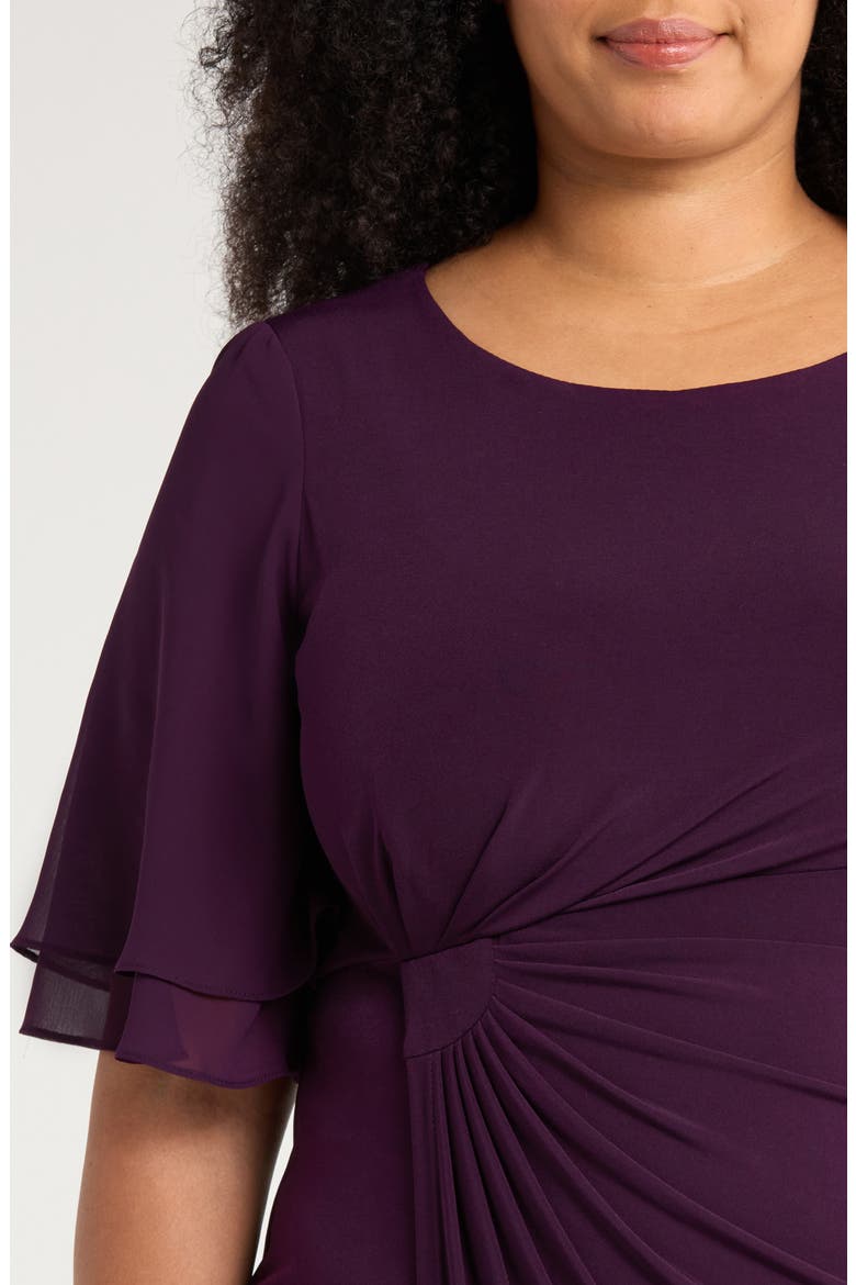 Double Flutter Sleeve Faux Wrap Dress, Alternate, color, AUBERGINE/ GOLD