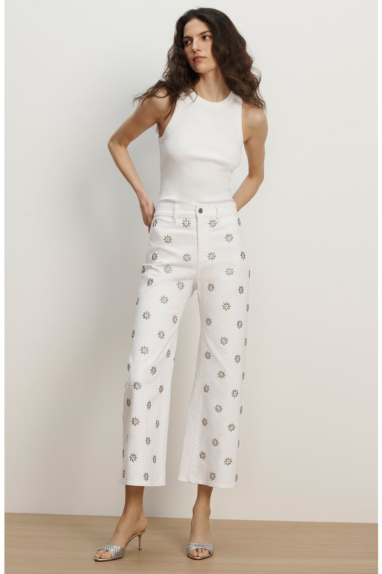 Grant Studded High Waist Ankle Wide Leg Jeans, Alternate, color, WHITE