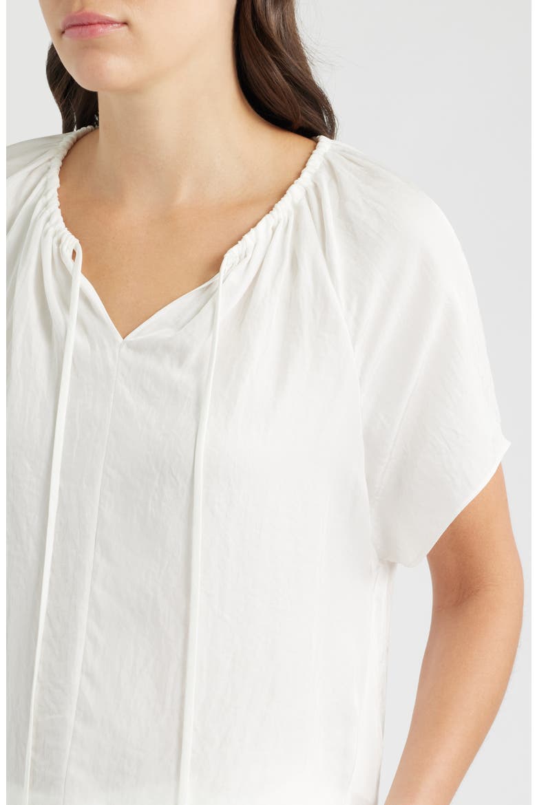 Gathered Tie Neck Top, Alternate, color, WHITE